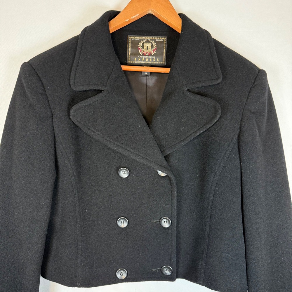 EXPRESS Black Double Breasted Wool‎ Blend Cropped Peacoat Jacket Women's Medium